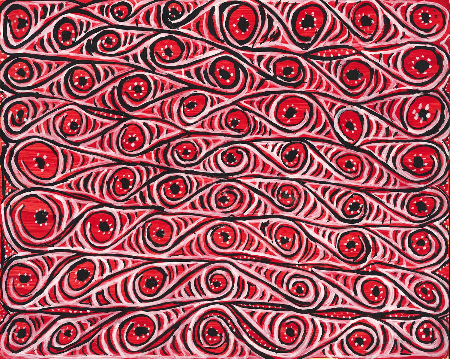 Andrias Aimo, Etoka Enunga, 2019. Acryl auf Papier. Avim, Oberer Korewori, Neuguinea. Gesammelt von Tomi Bartole, 2019. Sammlung Weltkulturen Museum