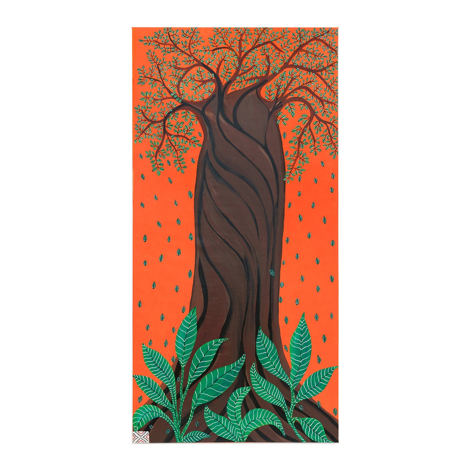 „Bäume“ von Roldán Pinedo, Shipibo, Peru „Cashimbo“.  Ankaufsprojekt der Amerikas-Kustodin Mona Suhrbier: Auftragsarbeit und Ankauft vier großer Acrylgemälde „Bäume“. 2020. Acryl auf Leinwand, jeweils ca. 2.90 x 1.50 m. Foto: Wolfgang Günzel