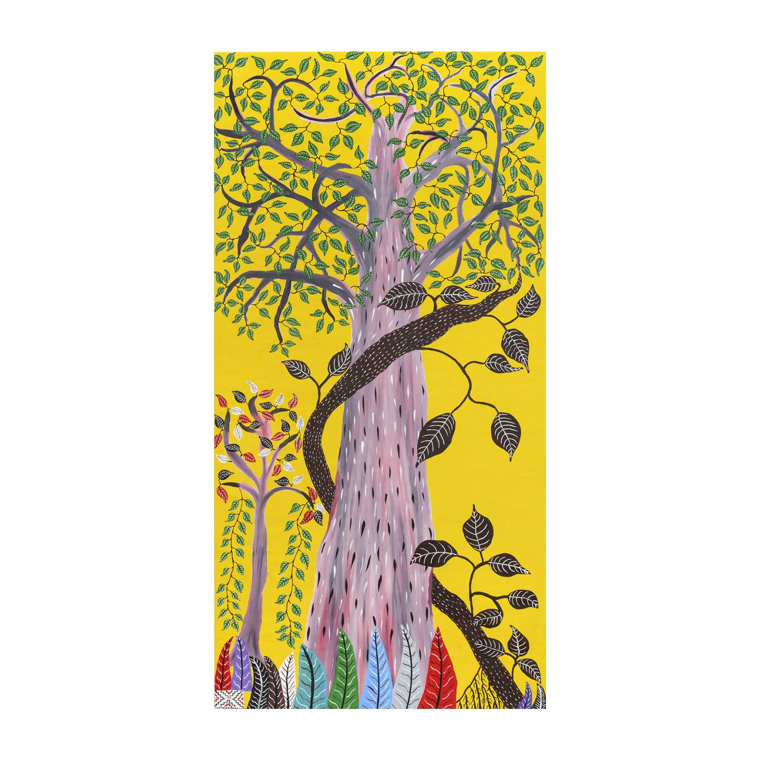 „Bäume“ von Roldán Pinedo, Shipibo, Peru „Cashimbo“.  Ankaufsprojekt der Amerikas-Kustodin Mona Suhrbier: Auftragsarbeit und Ankauft vier großer Acrylgemälde „Bäume“. 2020. Acryl auf Leinwand, jeweils ca. 2.90 x 1.50 m. Foto: Wolfgang Günzel
