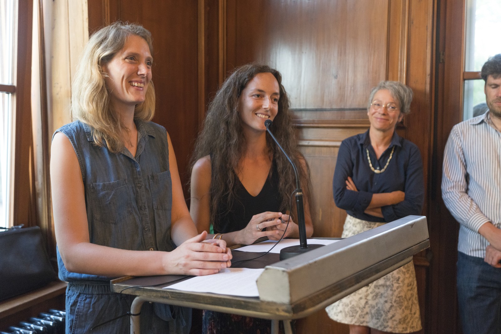 Curators Julia Friedel and Vanessa von Gliszczynski at the exhibtion opening of COLLECTED. BOUGHT. LOOTED?, Weltkulturen Labor 2018
