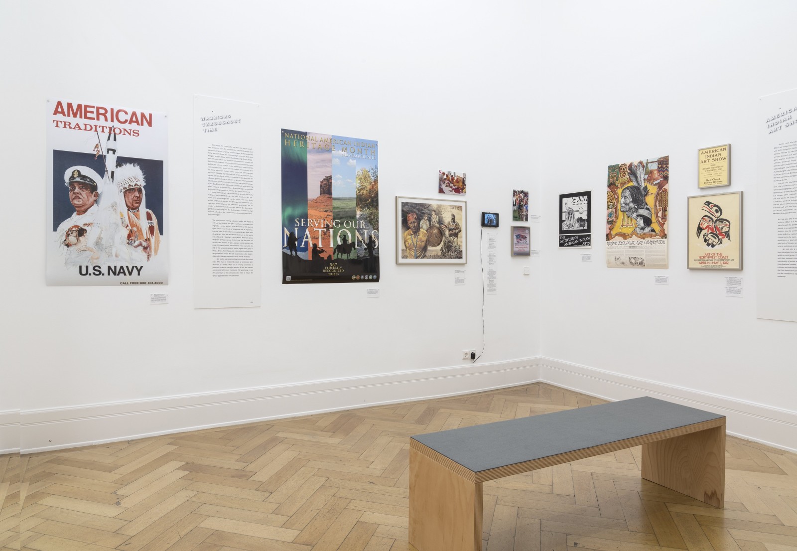 Exhibition view Posted! Reflections of Native North Amerika; Photo: Wolfgang Günzel, 2019; Weltkulturen Museum