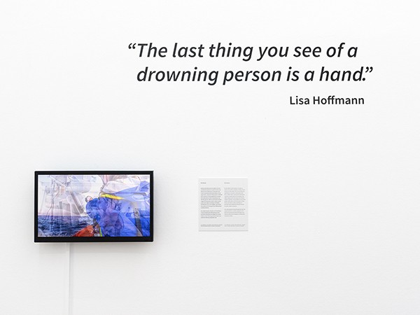 Film “On Scene” from Lisa Hoffmann Exhibition view “SW5Y – Five years of civil sea rescue”,  Weltkulturen Museum 2020, Photo: Wolfgang Günzel
