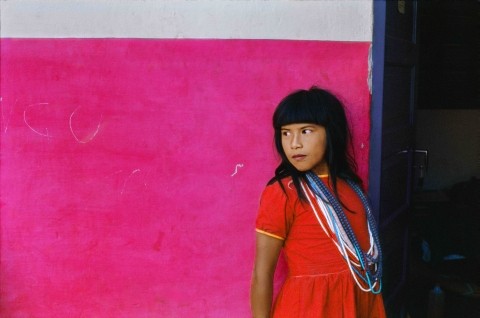 Trumai girl watching white tourists at a home in Leonardo Indigenous Station, Parque do Xingu, 1975. Collection Eduardo Viveiros de Castro
