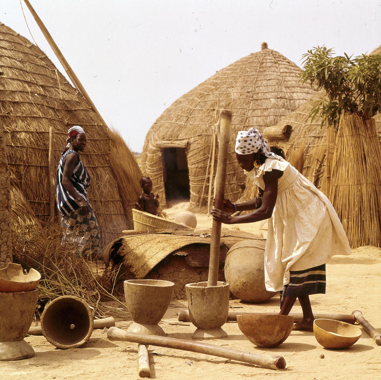 Mashing millet; Bozo, Mali, West Africa; Photo: Hermann Schlenker, 1966